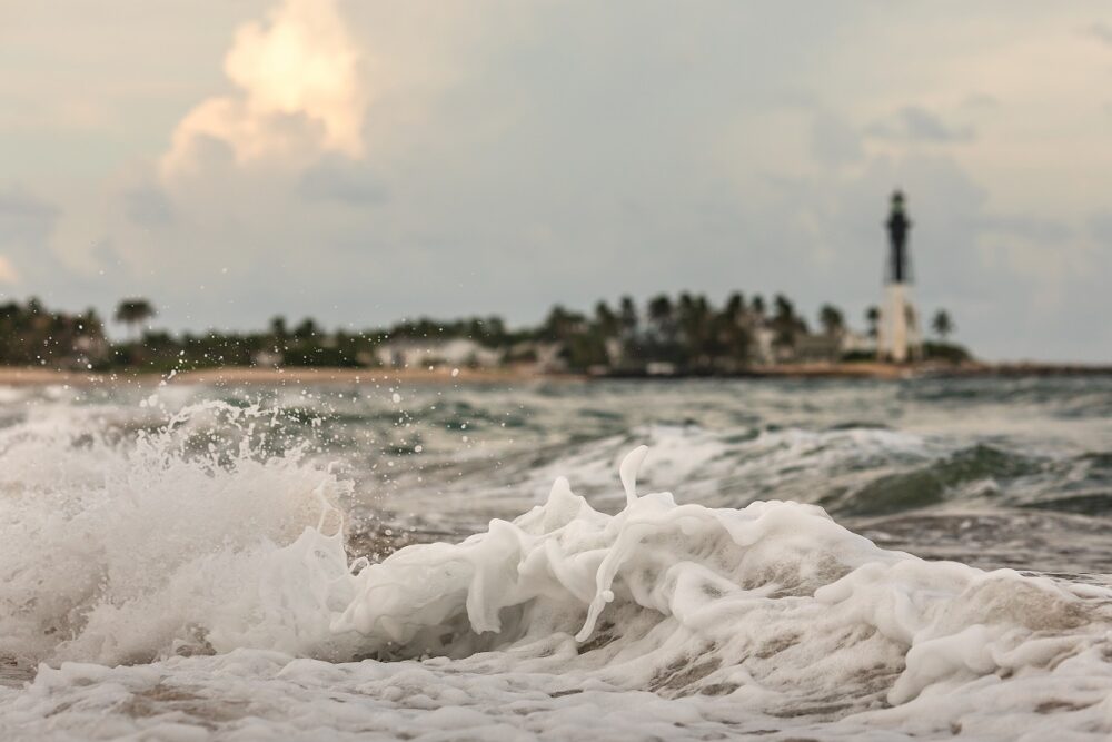 Closeup of wave at ocean, sunset at the beach, Florida - Image, white noise, ocean waves