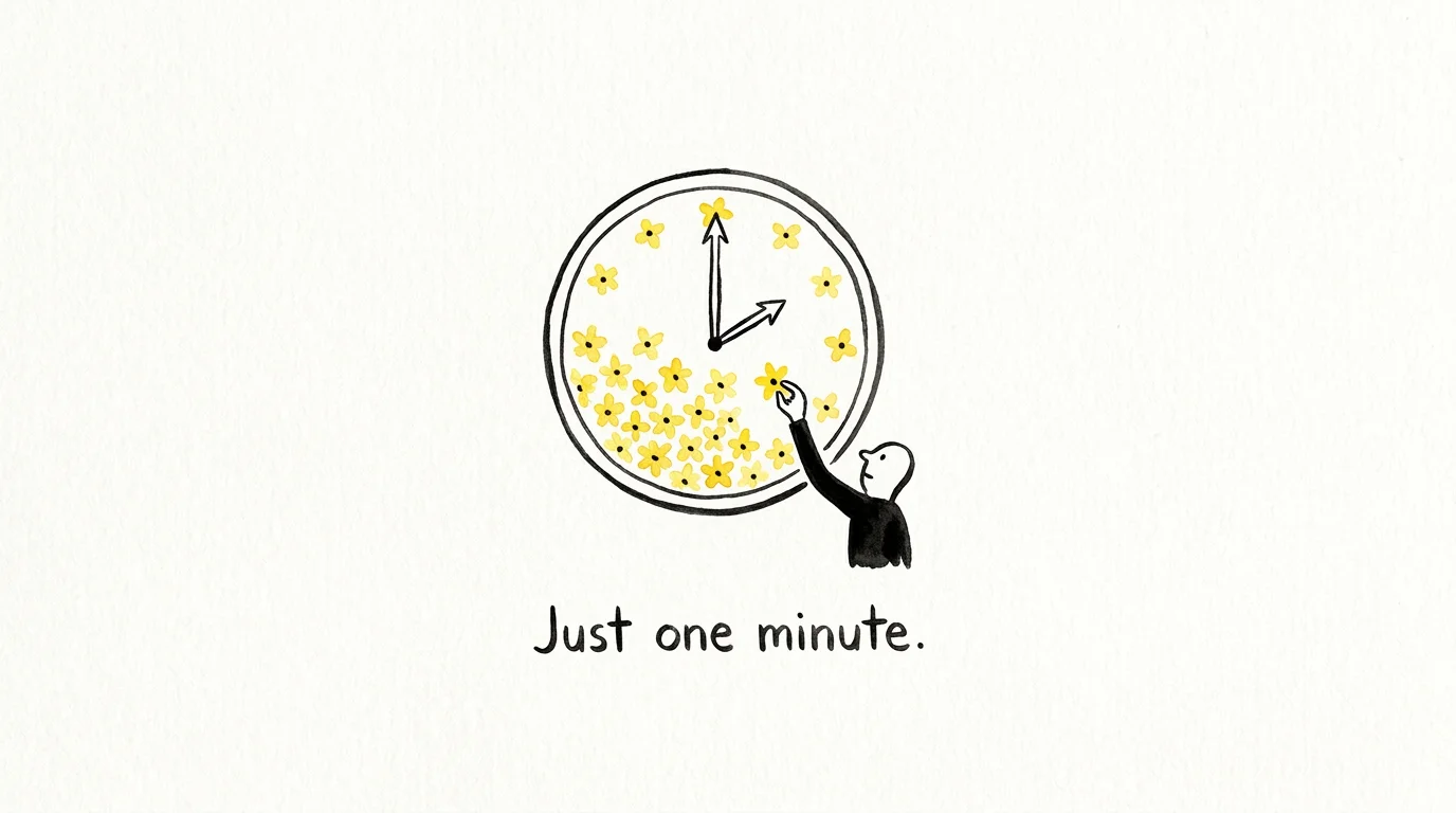 A conceptual illustration of a clock where the minutes are flowers, suggesting that time for mindfulness is a gift.